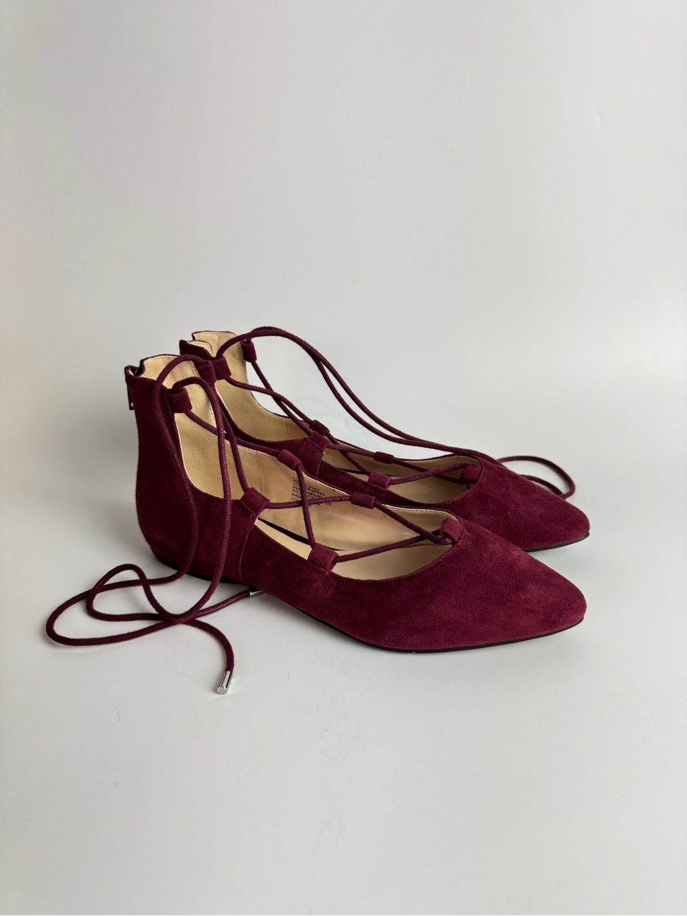 Nine West Women Burgundy Suede Lace-Up Pointed Flats
